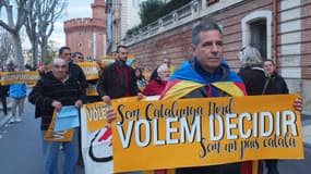 Un manifestant lors d'un rassemblement pour renommer l'Occitanie "Pays Catalan", le 5 novembre 2016 à Perpignan. 