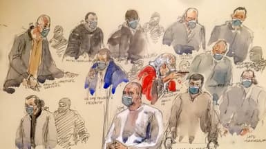 Les 11 accusés présents au procès des attentats de janvier 2015, le 14 décembre 2020 au tribunal judiciaire de Paris.