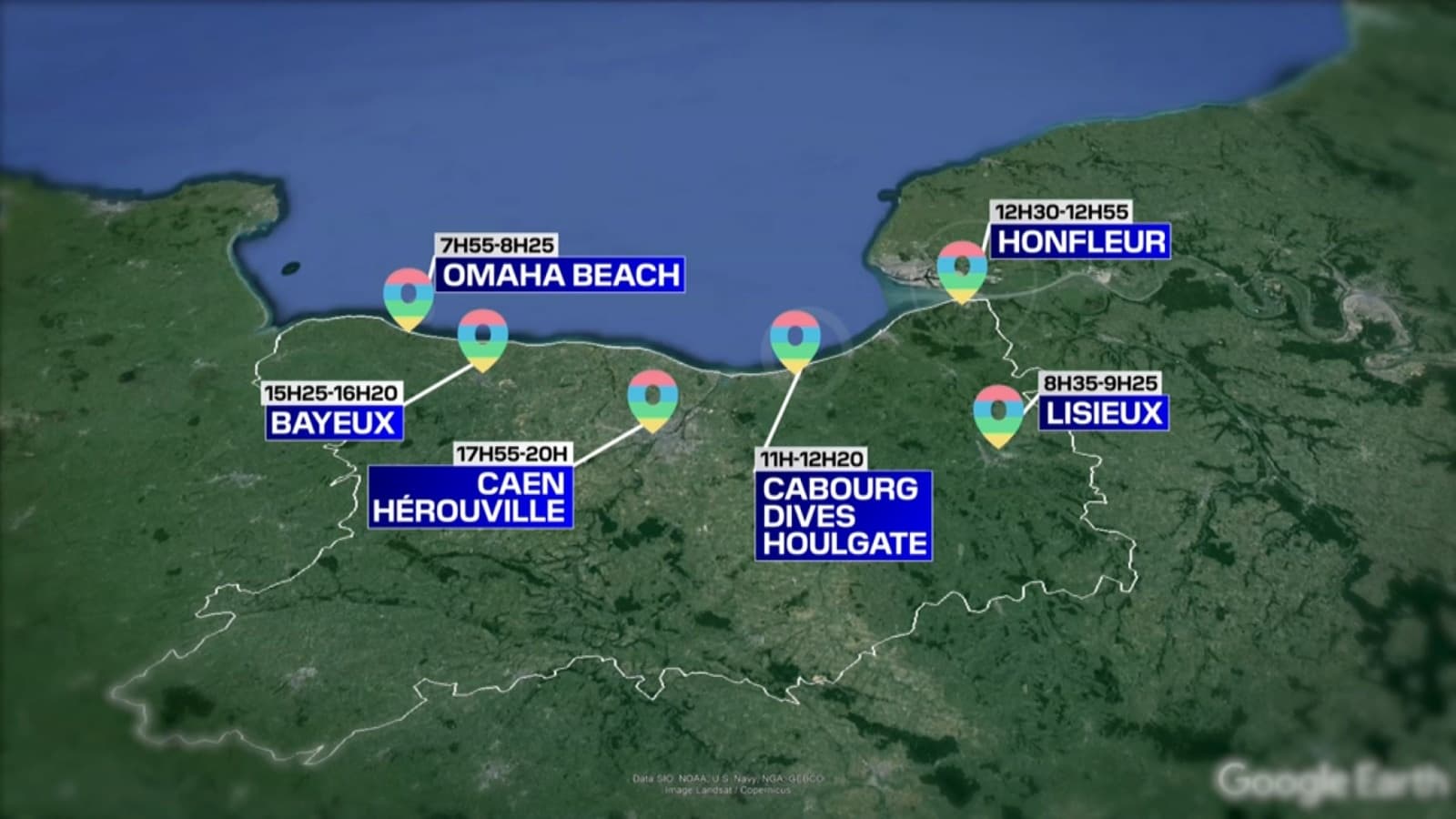 La carte du passage de la flamme olympique dans le Calvados ce jeudi 30 mai. 