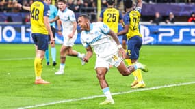 La joie d'Igor Paixao après son but lors du match Union Saint-Gilloise-OM (2-3, Ligue des champions), le 9 décembre 2025