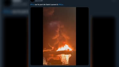 Un bateau en feu dans le port de Saint-Laurent-du-Var mercredi 1er mai 2024.