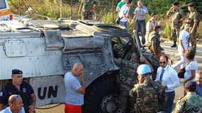 Une bombe a explosé près de l'entrée sud de Saïda, au Sud-Liban, au passage d'un véhicule de la Force intérimaire des Nations unies au Liban. Cinq casques bleus français ont été blessés. /Photo prise le 26 juillet 2011/REUTERS/Jamal al-Ghouraby