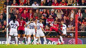 Malard buteuse lors de Manchester United-PSG, le 10 octobre 2023.