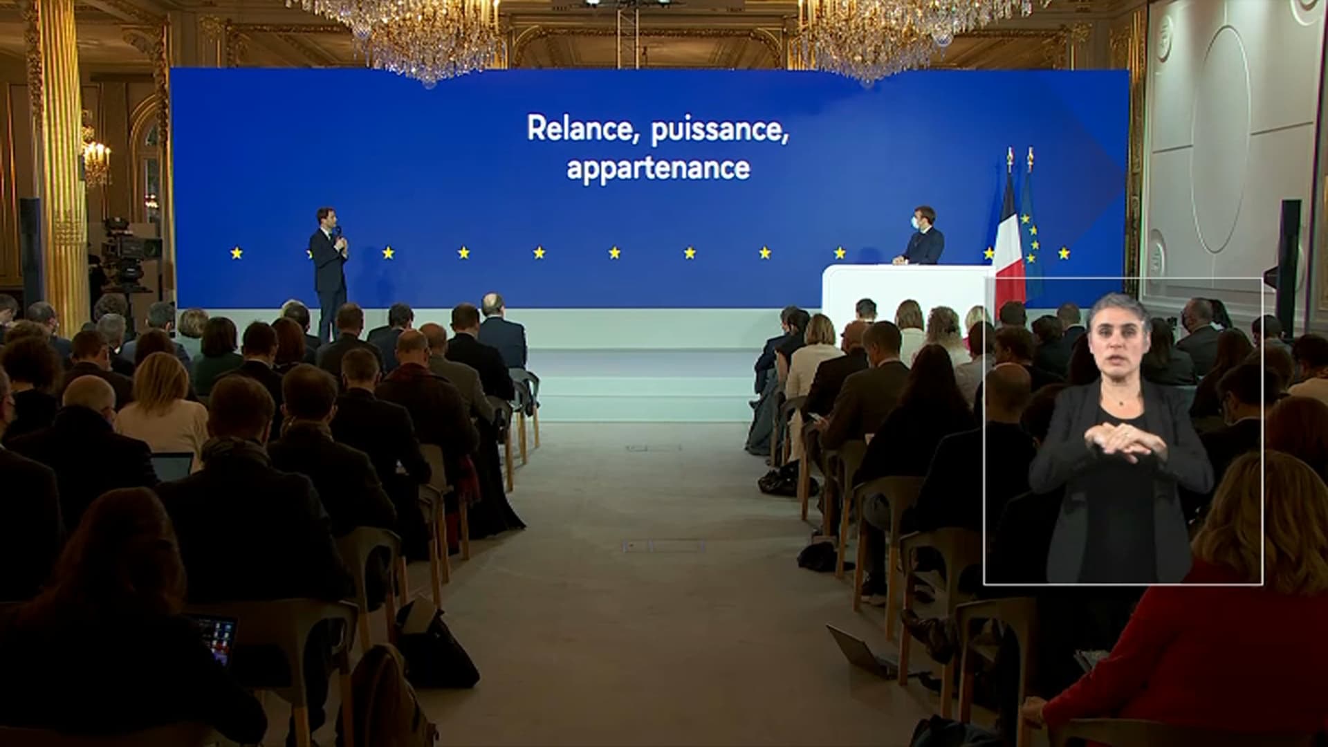 "Relance, puissance, appartenance" est le slogan de la présidence française de l'Union européenne. "Relance, puissance, appartenance" est le slogan de la présidence française de l'Union européenne.