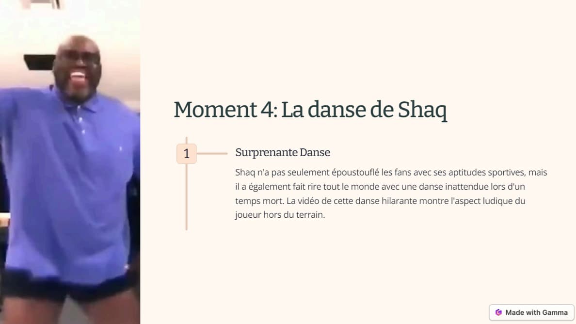 Un extrait de la présentation des moments les plus ridicules de l'histoire de la NBA générée par Gamma.