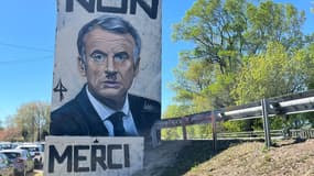 Un fresque dépeint Emmanuel Macron en Hitler à Avignon, le 3 avril 2023.