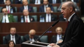 Le président turc Recep Tayyip Erdogan lors d'une réunion de son parti l'AKP, le 11 octobre 2023.