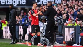 Esteban Lepaul et Habib Beye avec le Stade Rennais, le 2 novembre 2025