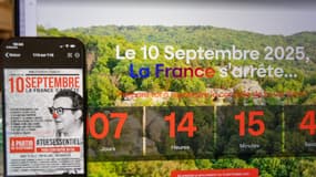 Illustration d'un écran d'ordinateur et de smartphone montrant des appels à une mobilisation nationale le 10 septembre, organisée par le groupe Les Essentiels. 
