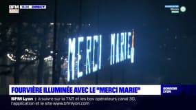 Lyon: le "Merci Marie" illuminé à la Basilique de Fourvière 