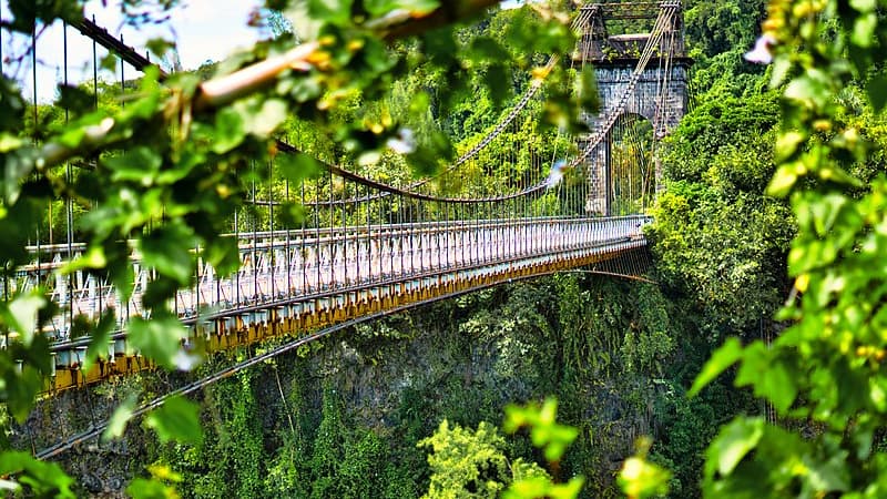 Le pont suspendu de la rivière de l'est à La Réunion.