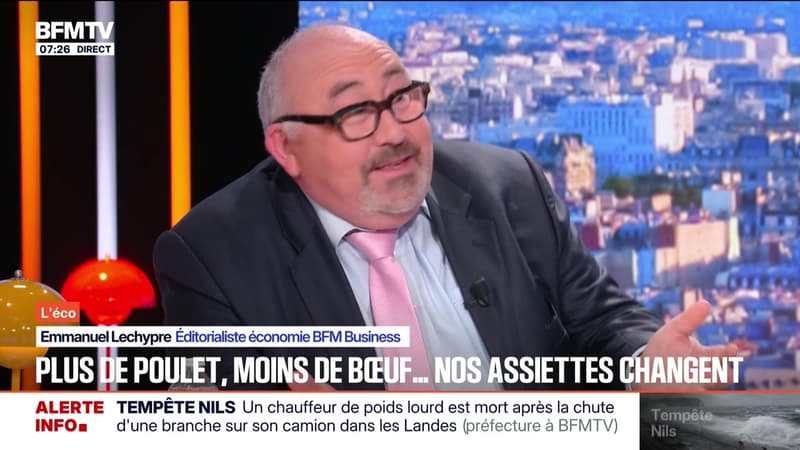 BFM éco : Plus de poulet, moins de bœuf... nos assiettes changent - 12/02
