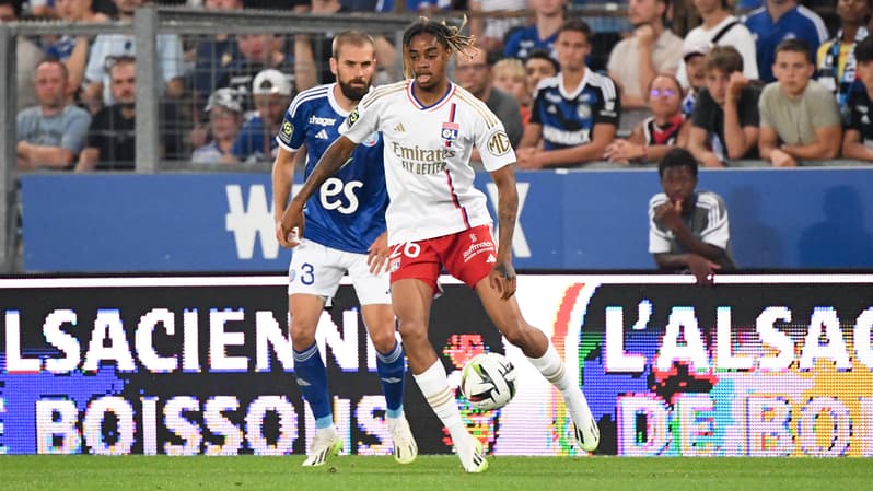 Bradley Barcola lors de Strasbourg-OL, 13 août 2023