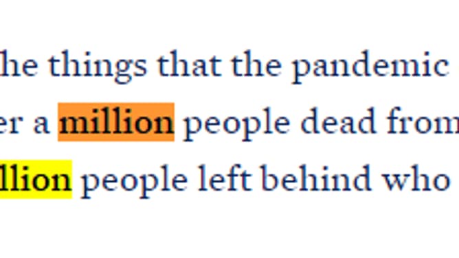 Le premier paragraphe du discours de Joe Biden, où le bon chiffre d'un million de morts du Covid est noté, le 25 juillet 2023 