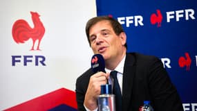 Florian Grill, le président de la FFR, lors d'une conférence de presse à Marcoussis, le 16 juillet 2024