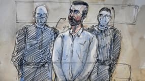 Nordhal Lelandais au tribunal (croquis d'audience)