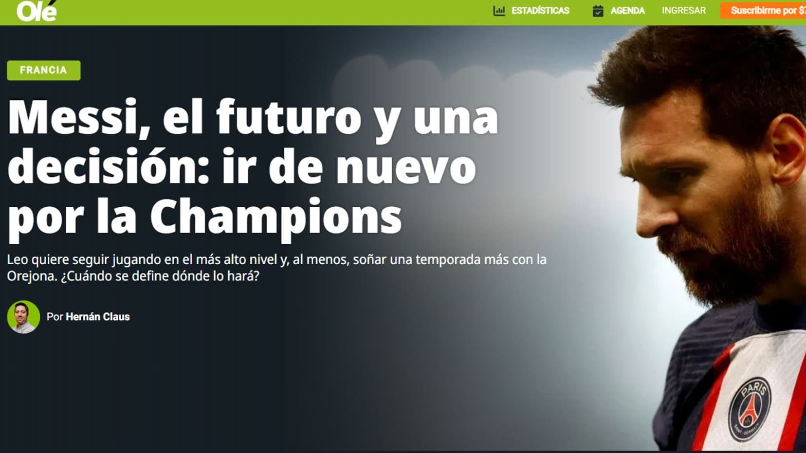 La une du site argentin Olé La une du site argentin Olé