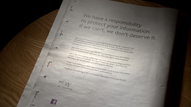 Facebook s'est offert une pleine page de publicité dimanche dans la presse britannique.
