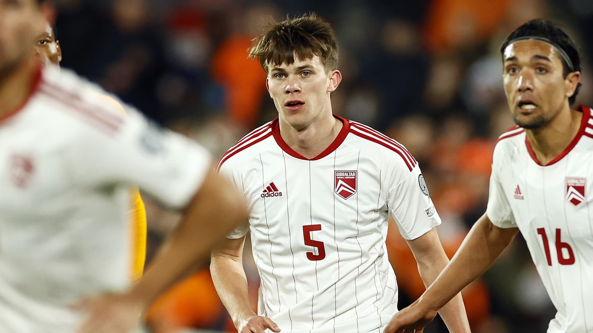 Niels Hartman, défenseur ou milieu de Gibraltar, lors du match face aux Pays-Bas (3-0), le 27 mars 2023