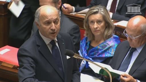 Le ministre des Affaires étrangères Laurent Fabius répondant ce mercredi à Bruno Le Maire à l'Assemblée nationale