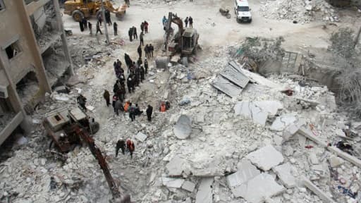 Image d'illustration de la ville d'Idleb après un raid aérien, le 15 mars 2017