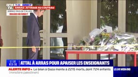 Attaque au couteau à Arras: Gabriel Attal se recueille devant les fleurs déposées en hommage au professeur assassiné
