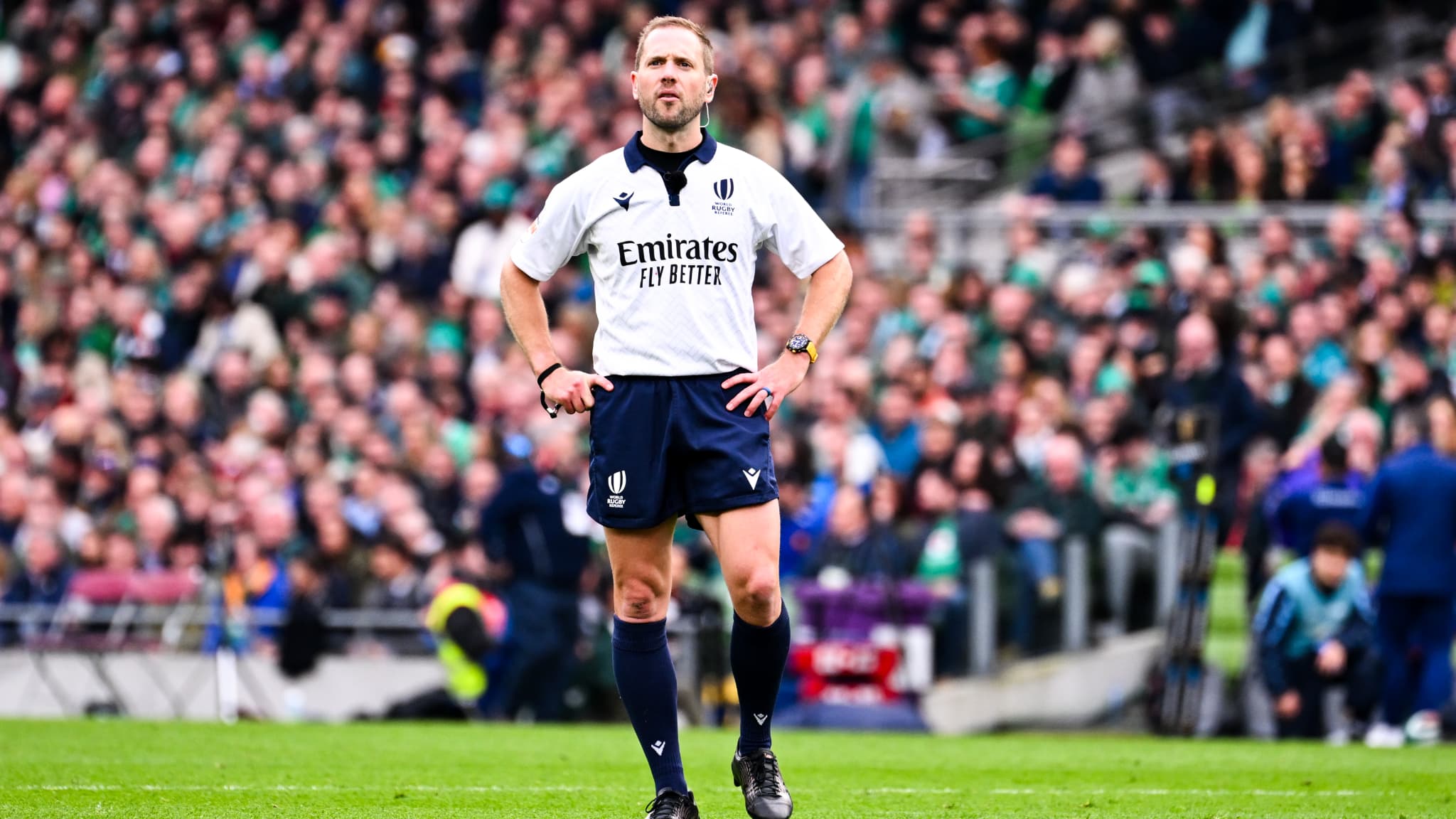 L'arbitre de rugby international Angus Gardner, le 8 mars 2025.