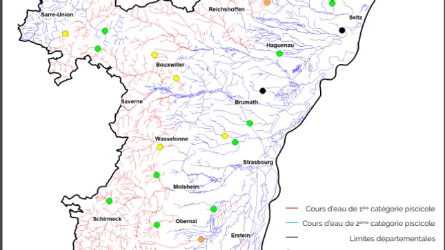 La fédération de pêche a dressé une carte des cours d'eau dans le département du Bas-Rhin.
