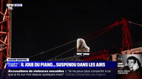 Un musicien suisse joue du piano suspendu dans les airs