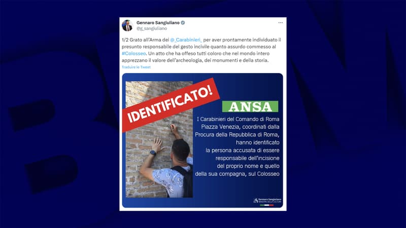 Italie: le touriste qui a dégradé le Colisée identifié, des poursuites à venir
