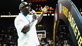 Omar Sy lors du premier titre de champion de France du Paris Basketball, le 24 juin 2025 à l'Adidas Arena