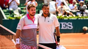 Stan Wawrinka et Jo-Wilfried Tsonga lors de Roland Garros 2015.
