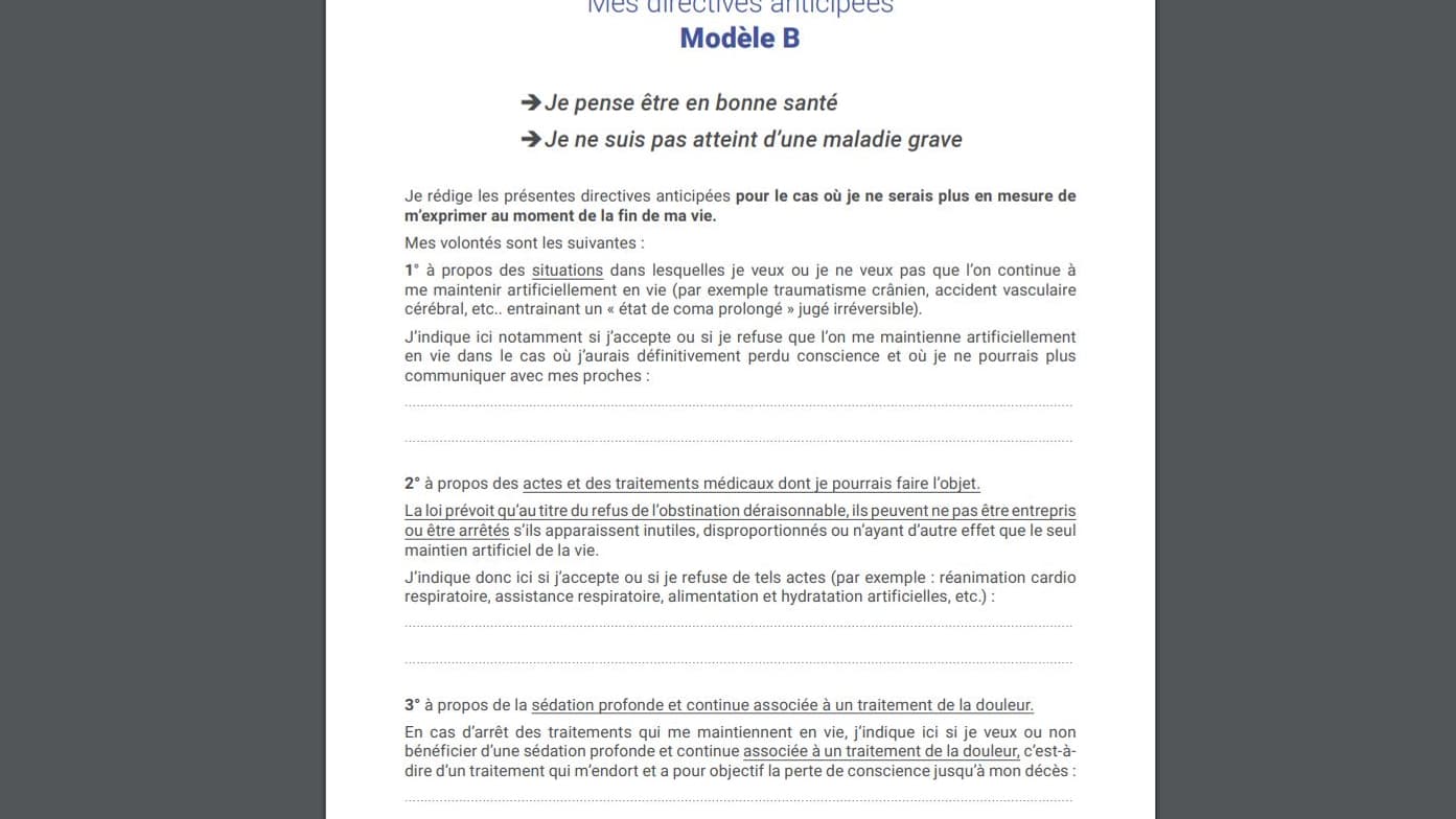 ce modèle s'applique à une personne rédigeant ses directives en bonne santé. 