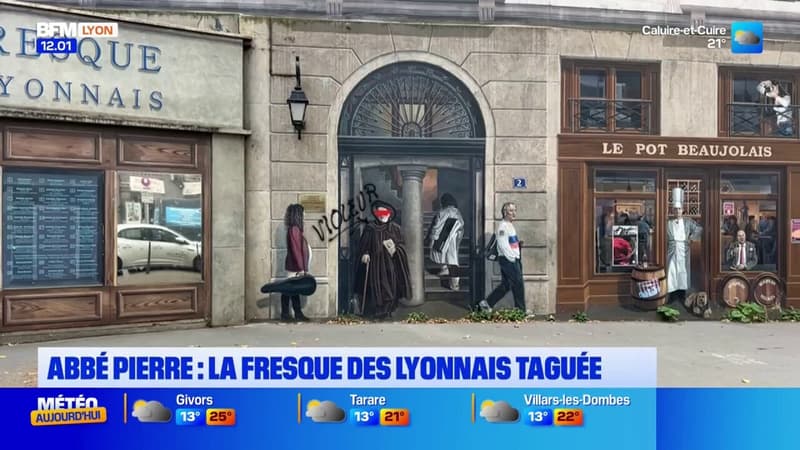 L'Abbé Pierre tagué à deux reprises sur la fresque des Lyonnais