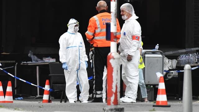 La police scientifique travaille sur les lieux de la fusillade à Liège, le 30 mai 2018.