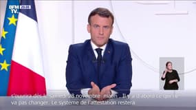 Emmanuel Macron annonce que "le confinement adapté et le système de l'attestation resteront en vigueur"