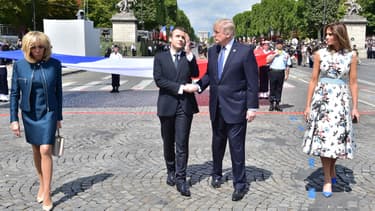 Emmanuel Macron et Donald Trump lors du défilé du 14-Juillet, à Paris.