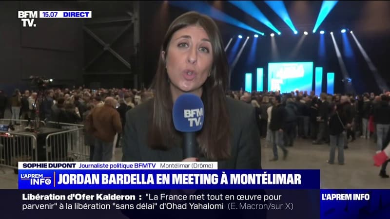 Jordan Bardella en meeting à Montélimar, avant le retour du budget à l'Assemblée nationale