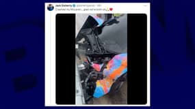 Vidéo partagée par le streameur Jack Doherty sur X montrant son accident de voiture, le 5 octobre 2024