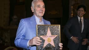 Charles Aznavour et son étoile d'honneur à Hollywood le 27 octobre 2016