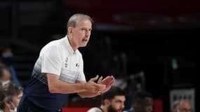 Le sélectionneur de l'équipe de France masculine de basket Vincent Collet pendant la finale des Jeux olympiques de Tokyo contre les Etats-Unis, le 7 août 2021 à Saitama 