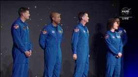 Jeremy Hansen. Victor Jerome Glover, Gregory Reid Wiseman et Christina Koch. Les quatre astronautes sélectionnés par la Nasa pour la mission Artemis 2, le 3 avril 2023.