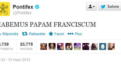 Le premier du nouveau compte @Pontifex, psoté mercredi soir, a été retweeté plus de 80.000 fois.