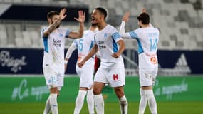 William Saliba et les Marseillais célèbrent un but à Bordeaux le 7 janvier 2022