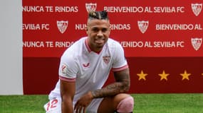 Séville : l'attaquant dominicain Mariano Diaz, lors de sa présentation 