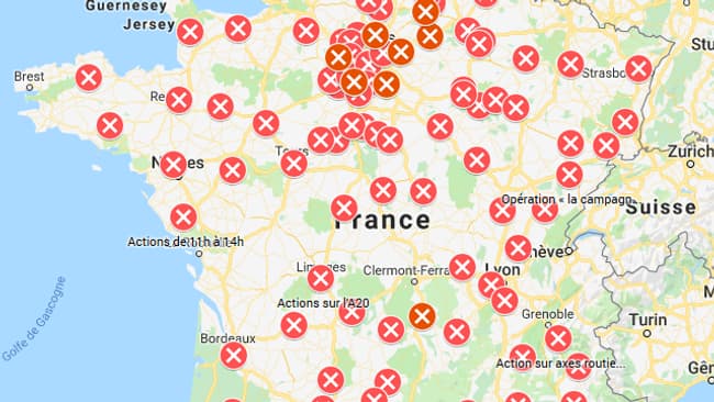 Les points de blocage de ce mardi en France Les points de blocage de ce mardi en France