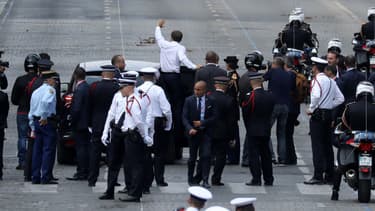 Emmanuel Macron sur les Champs-Elysées ce 14 juillet.
