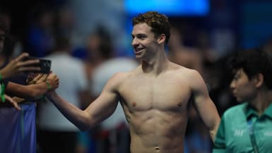 Léon Marchand aux Mondiaux de natation, le 3 août 2025 à Singapour