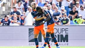 La joie de Valère Germain et Stephy Mavididi lors de Montpellier-ASSE, le 12 septembre 2021.