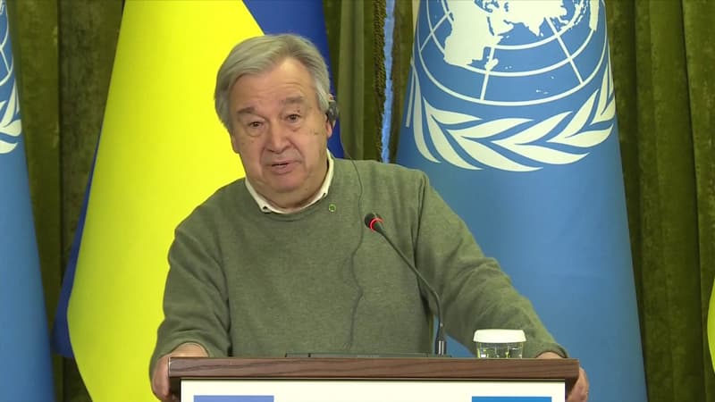 Antonio Guterres lors d'une conférence de presse à Kiev le 28 avril 2022